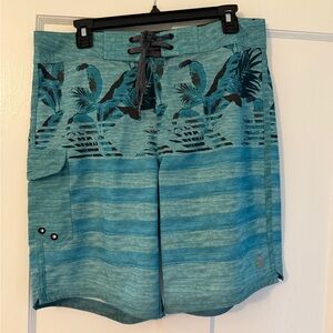 Ocean Current Teal Floral Board Shorts